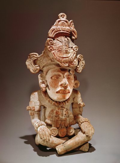 Urn Representing a Seated Deity, Monte Alban, Oaxaca, Period III by Zapotec